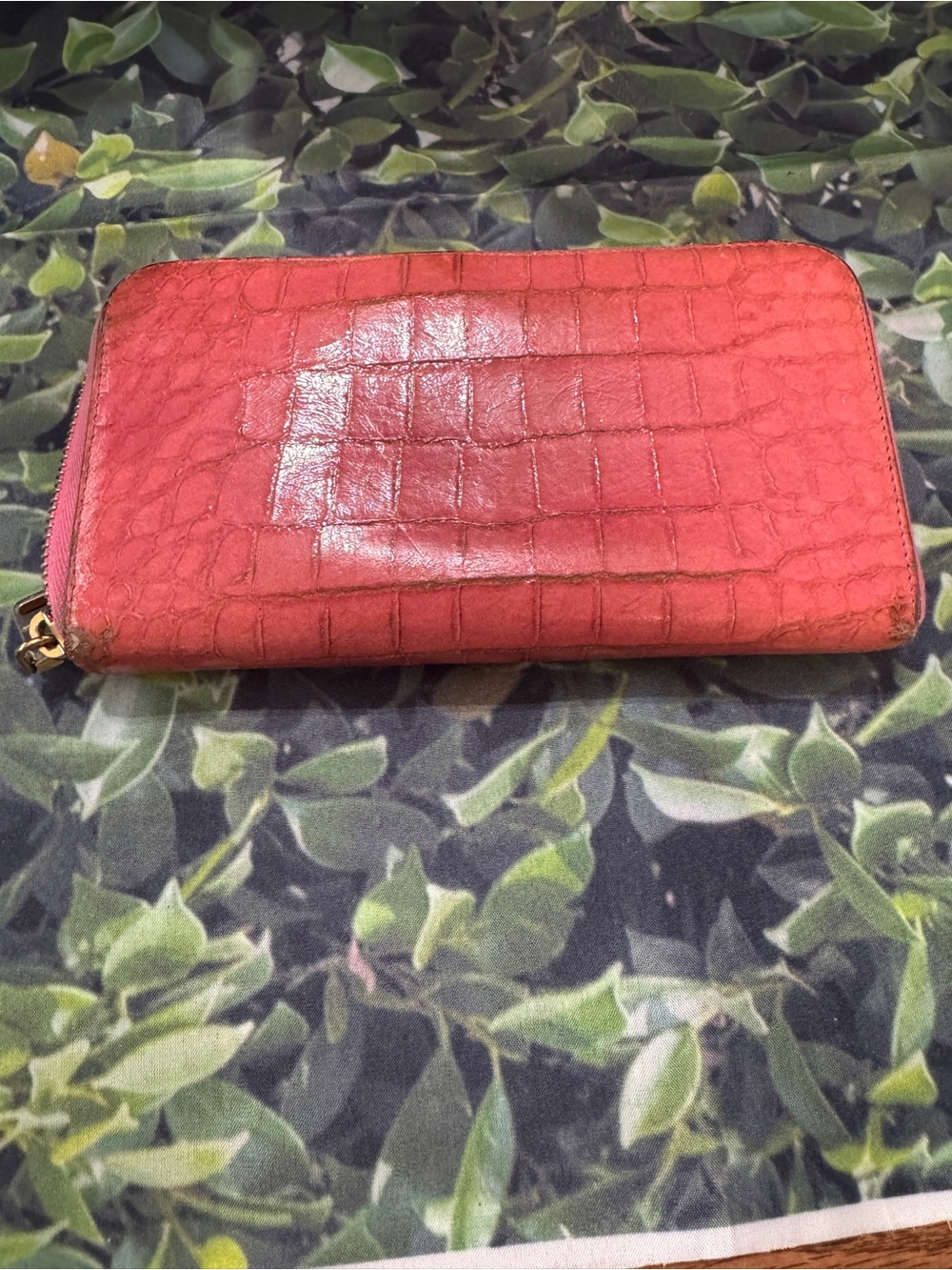 Miu Miu Croc-Embossed Zip Around Wallet - Pink with Authentic Certificate Card